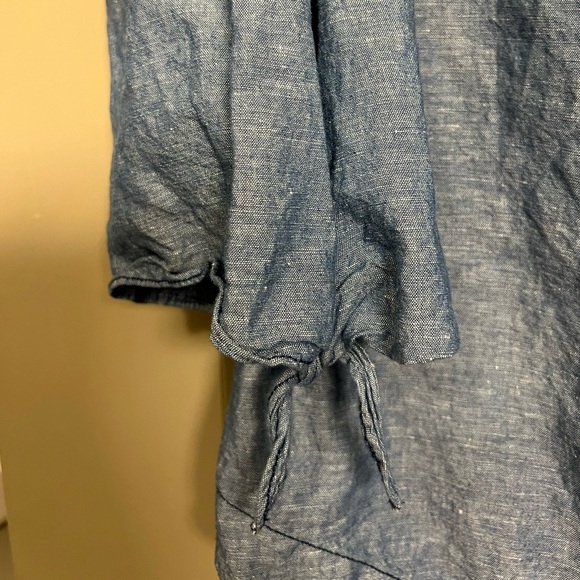 𝅺Free People Off Shoulder Denim Chambray Blouse Tie Sleeves - Picture 3 of 6